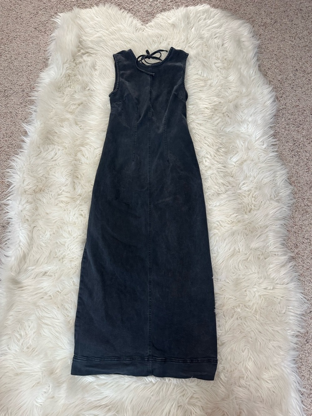 Free People Black wash Sleeveless Midi Dress with Back Tie Neck